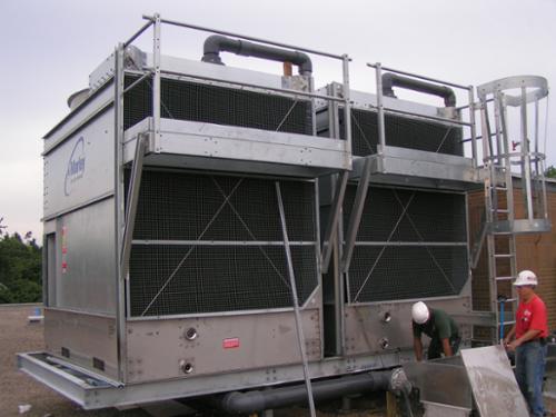 Two cell cooling tower at a local school.