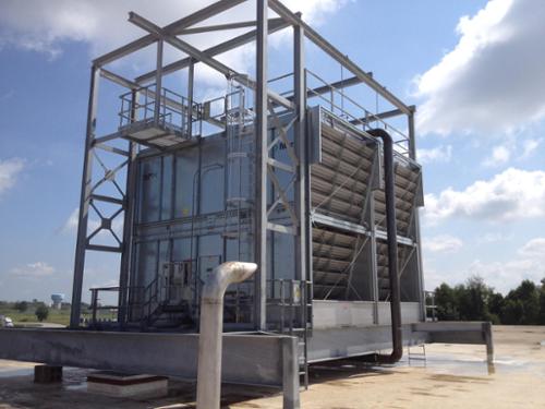 New Marley NC Alpha splash bar cooling tower for dirty water applications at a tobacco plant.